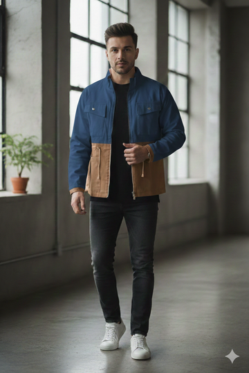 Blue/Camel Color Block Jacket