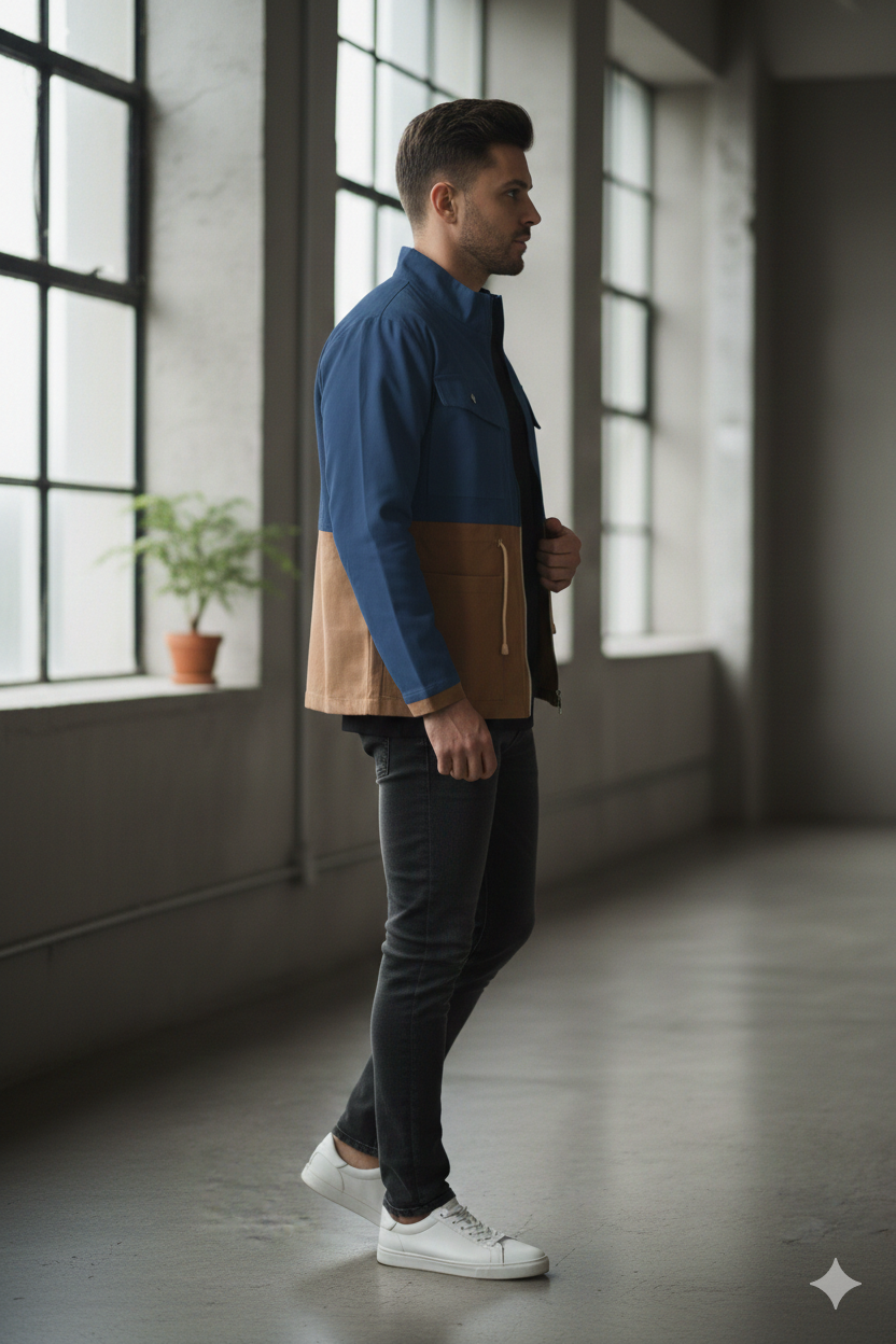 Blue/Camel Color Block Jacket
