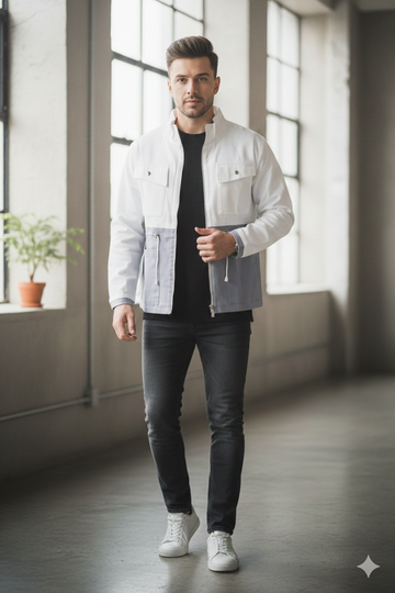 Coconut/White Color Block Jacket