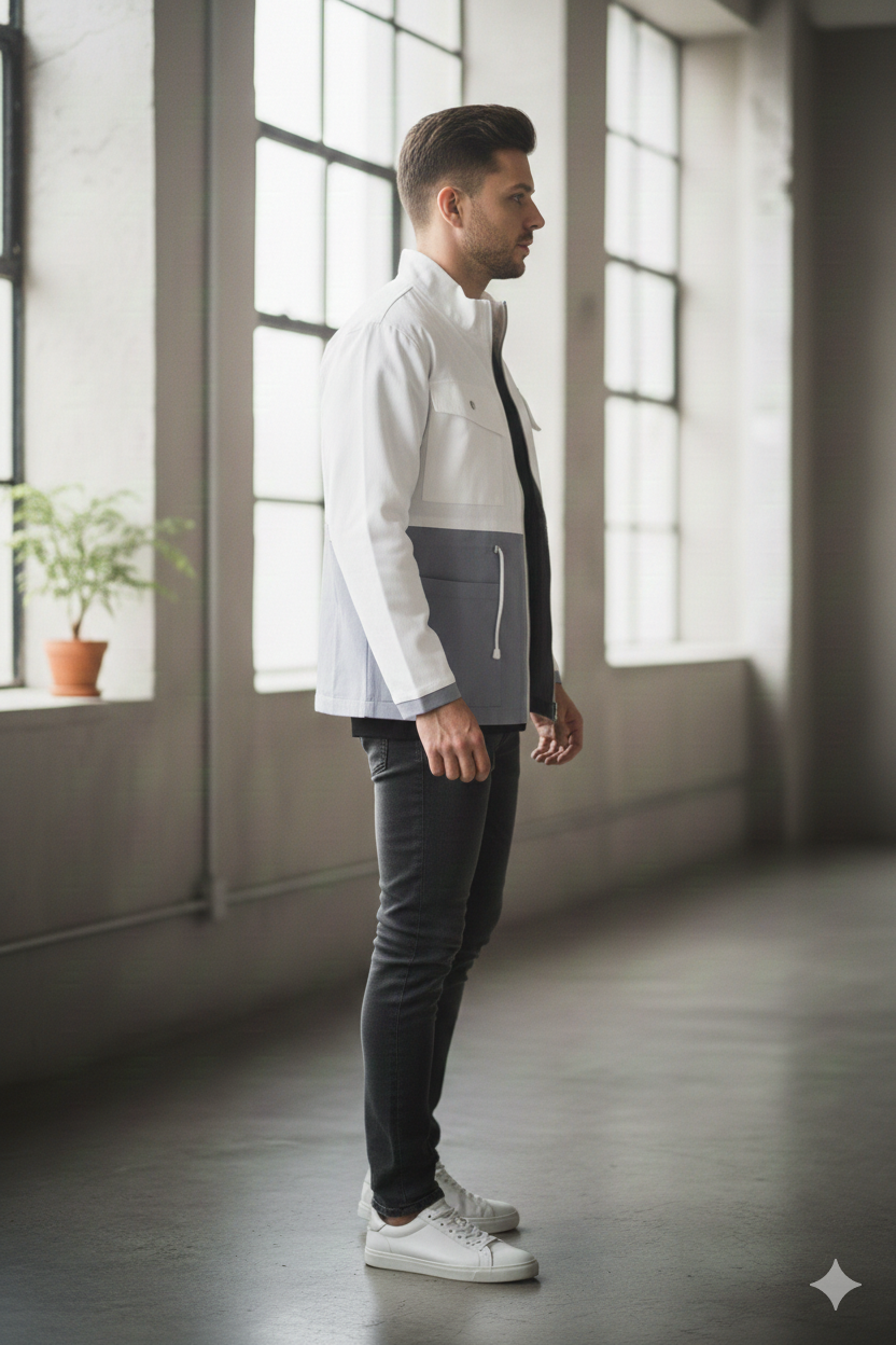 Coconut/White Color Block Jacket