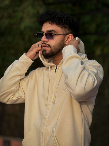 Cream zipper Hoodie