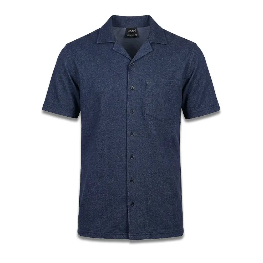 Navy Melange Cuban Collar Shirt